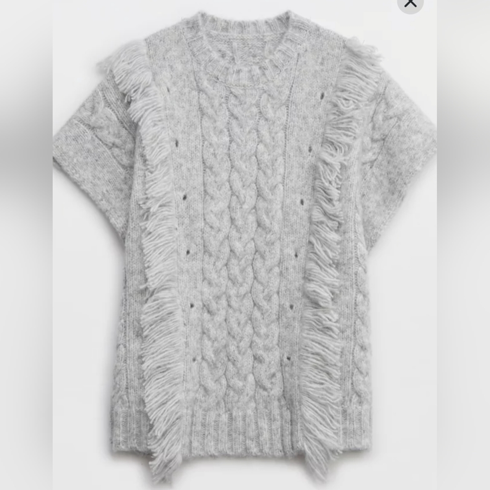 NWT Aerie Fringe Braided Cable Knit Pullover